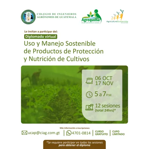 Afiche del Diplomado virtual «Uso y Manejo Sostenible de Productos de Protección y Nutrición de Cultivos»